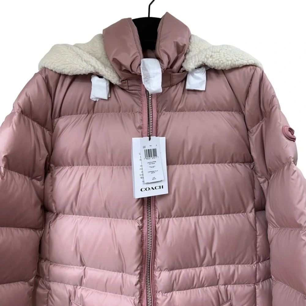 COACH Long Slim Puffer, Rose Pink, Winter Coat, Medium